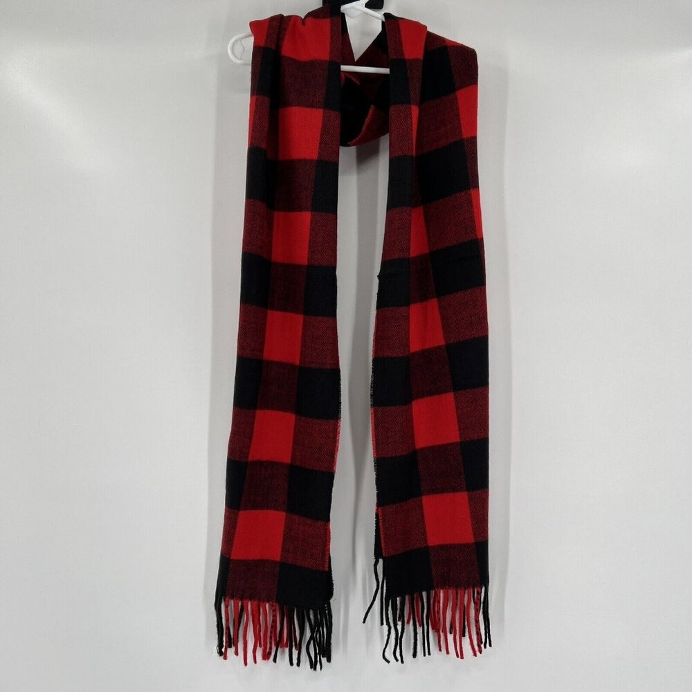 Italy Design Red Buffalo Plaid Scarf Viscose Flannel Check Fringe Long Wrap NEW